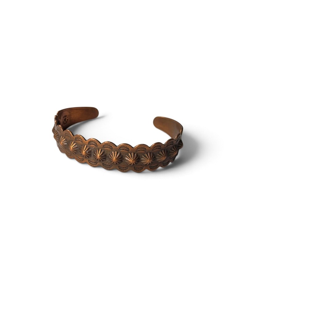 Vintage Bell Trading Post Solid Copper Scalloped Concho Starburst Cuff Bracelet